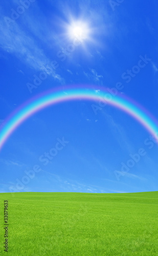 Green grass and rainbow