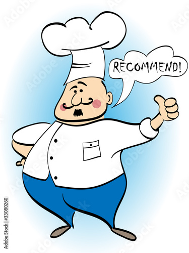 Chef recommends a dish. Vector illustration