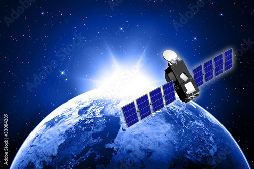blue planet earth and satellite in space