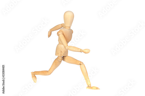 Jointed wooden mannequin running