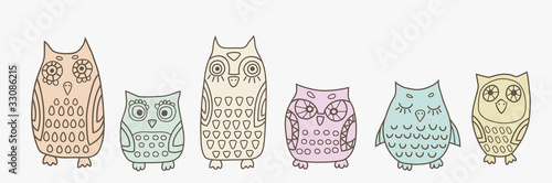 vector banner with six little owls