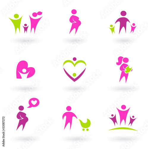 Maternity, pregnancy and health icons isolated on white