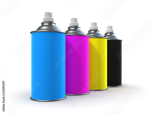 3d CMYK spray paint cans