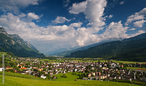 Small Swiss town in Alps. Walenstadt, St. Gallen, Switzerland. photo