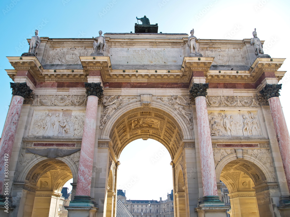 behind of Arc de Triomphe du Carrousel with Louvre museum behind of Arc de Triomphe du Carrousel with Louvre museum