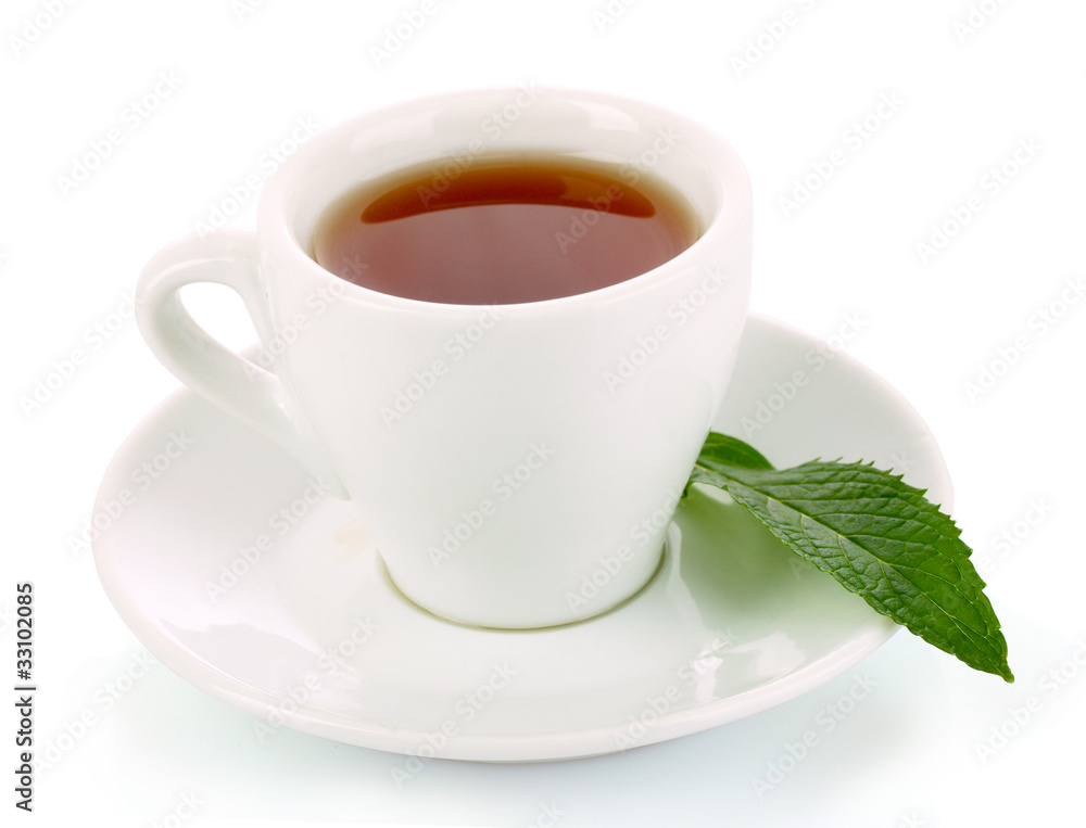Cup with mint isolated on white Cup with mint isolated on white