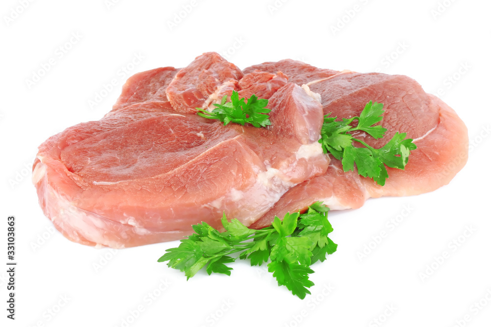 fresh raw meat with greens