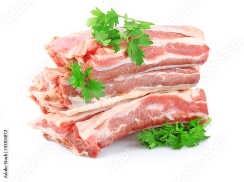 fresh raw meat with greens