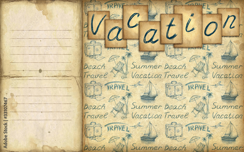 Background with vacation text and illustrations