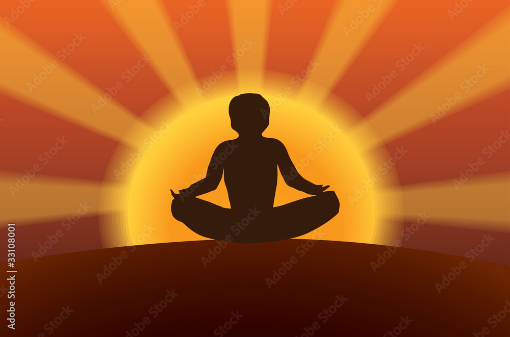 meditation at sunset vector illustration