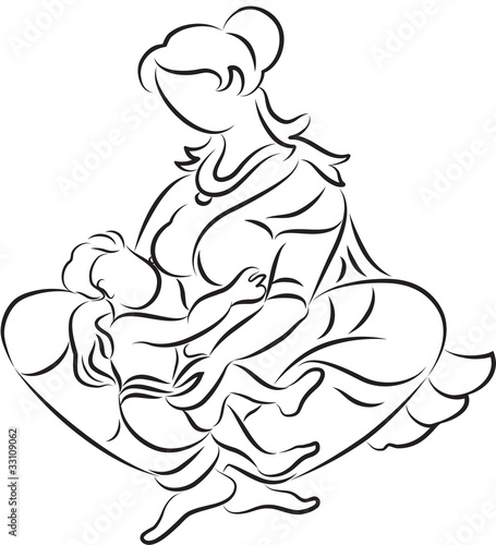Calligraphic mother breast feeding her child