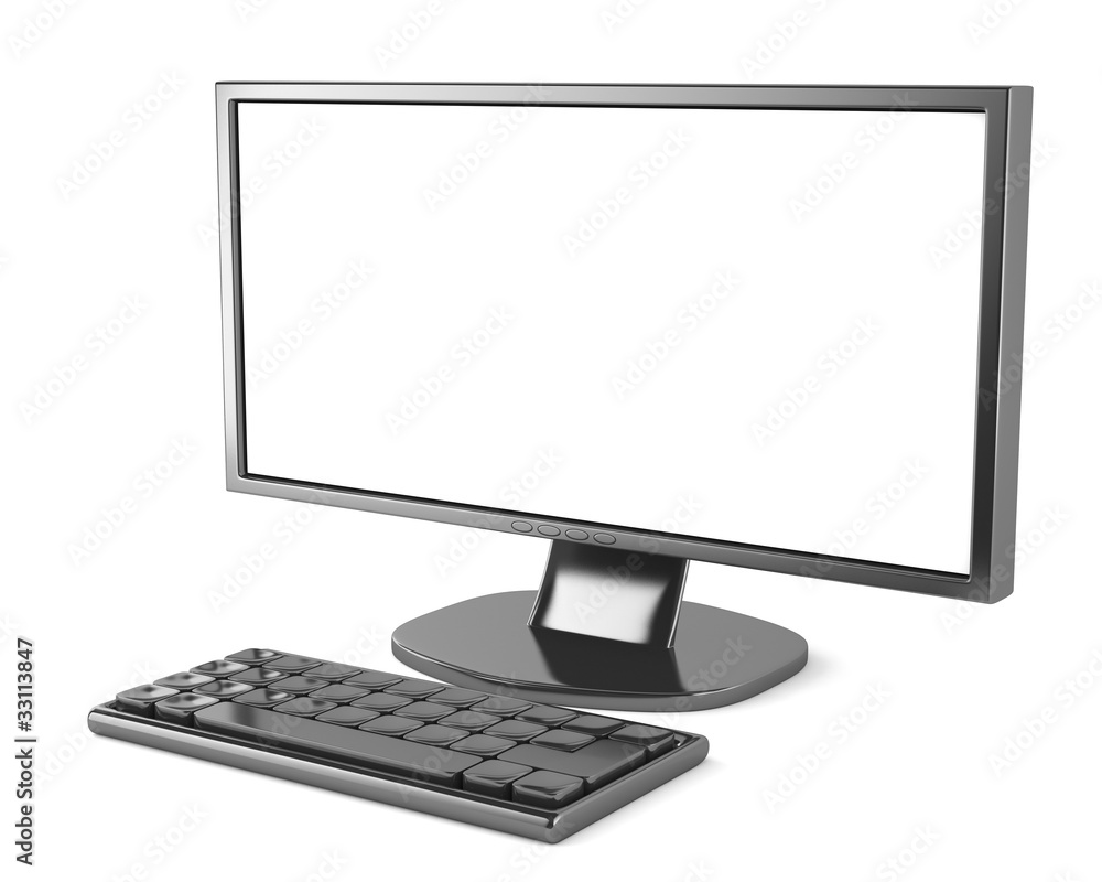 LCD monitor with keyboard isolated on white background LCD monitor with keyboard isolated on white background