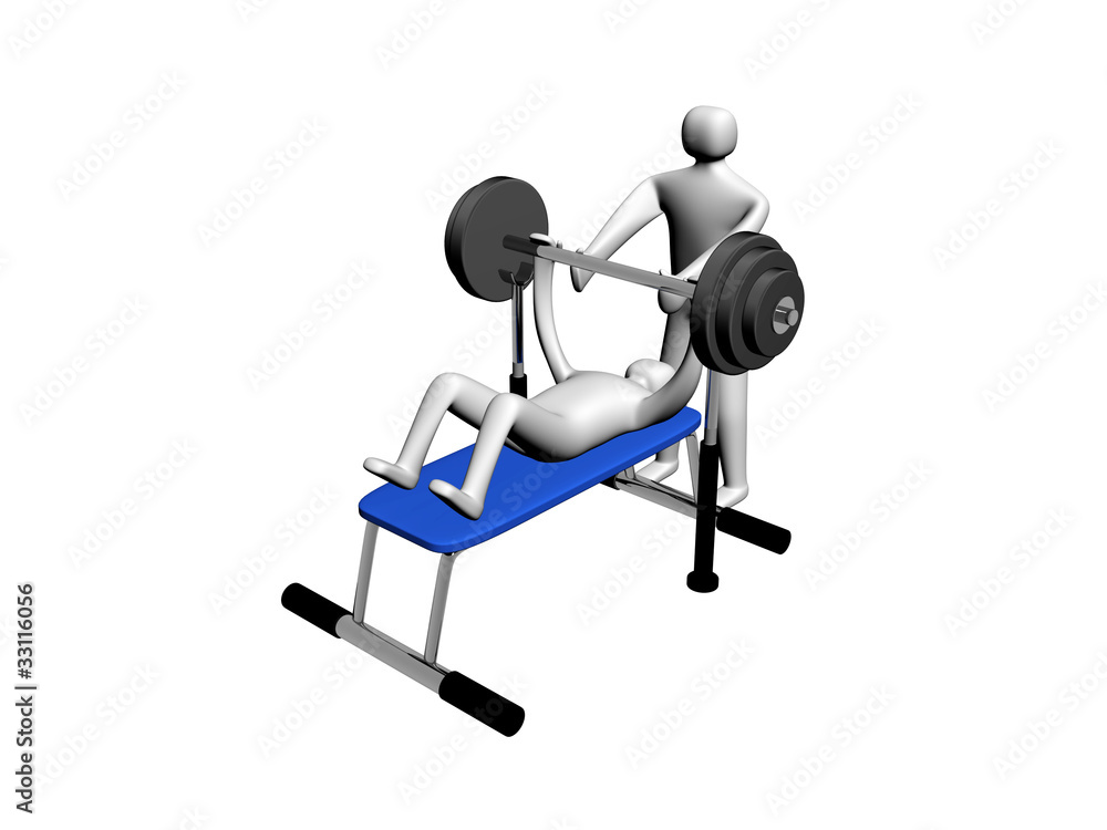 3d man doing weigths on a bench press with the help of the inst 3d man doing weigths on a bench press with the help of the inst