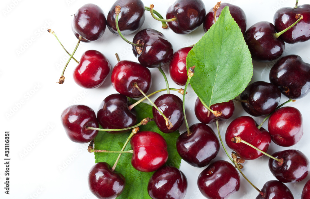 fresh cherry and green leaf fresh cherry and green leaf