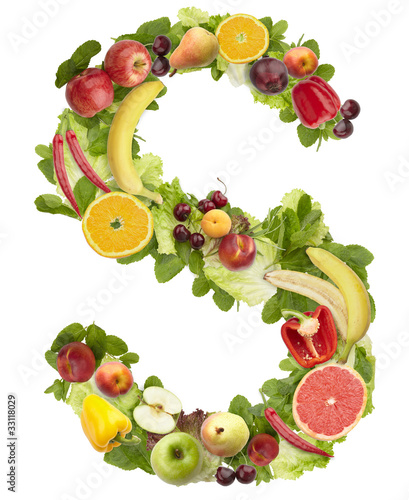 Fototapeta Naklejka Na Ścianę i Meble -  Fruit and vegetable alphabet - letter S