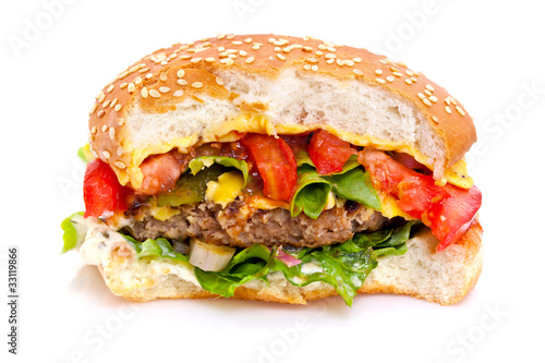 Cheeseburger mangé à moitié photo