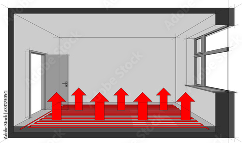 Diagram of a underfloor heated room with heat distribution