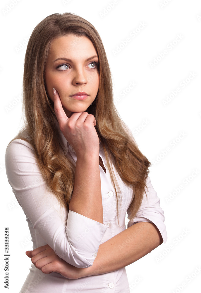 Portrait of a thinking woman looking on copyspace Portrait of a thinking woman looking on copyspace