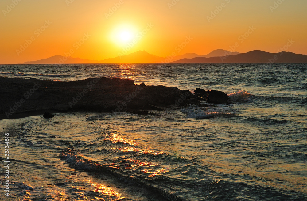 Golden sunset at the Aegean sea