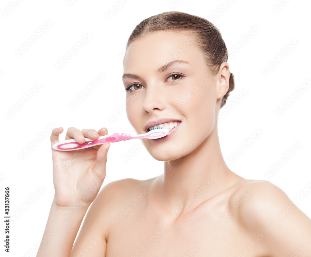 woman brushing her teeth woman brushing her teeth