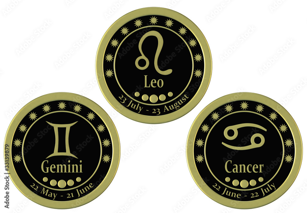 Gold zodiac sign Gemini, Leo, Cancer