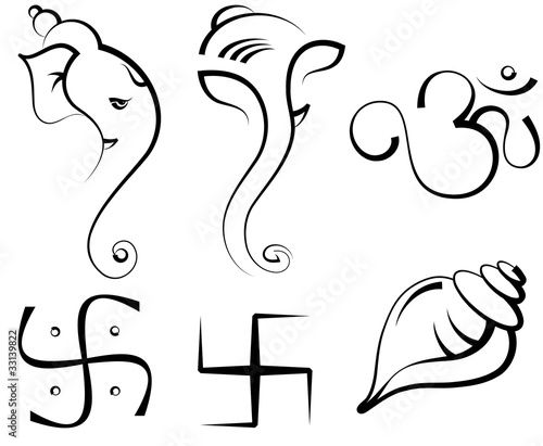 Ganesha, aum, swastic, conch