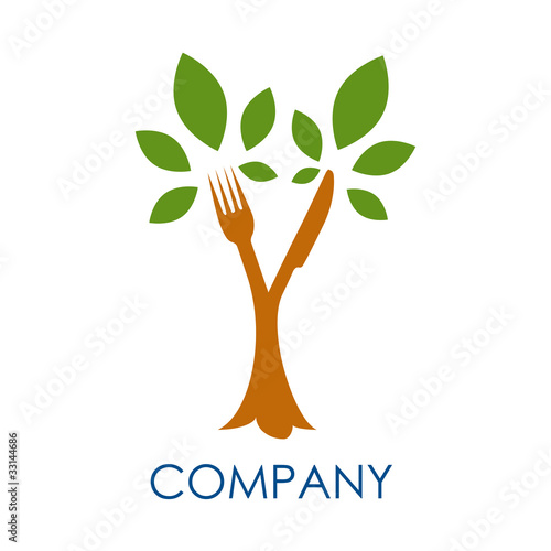 Logo vegetarian cuisine on tree # Vector