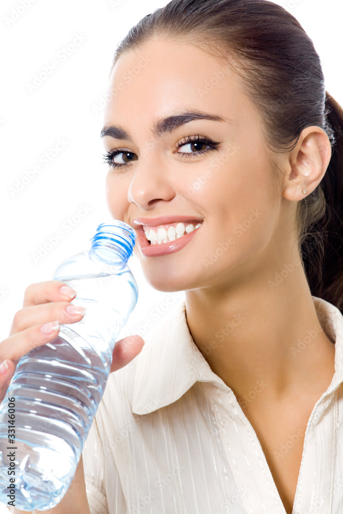 Young business woman drinking water, isolated on white Young business woman drinking water, isolated on white