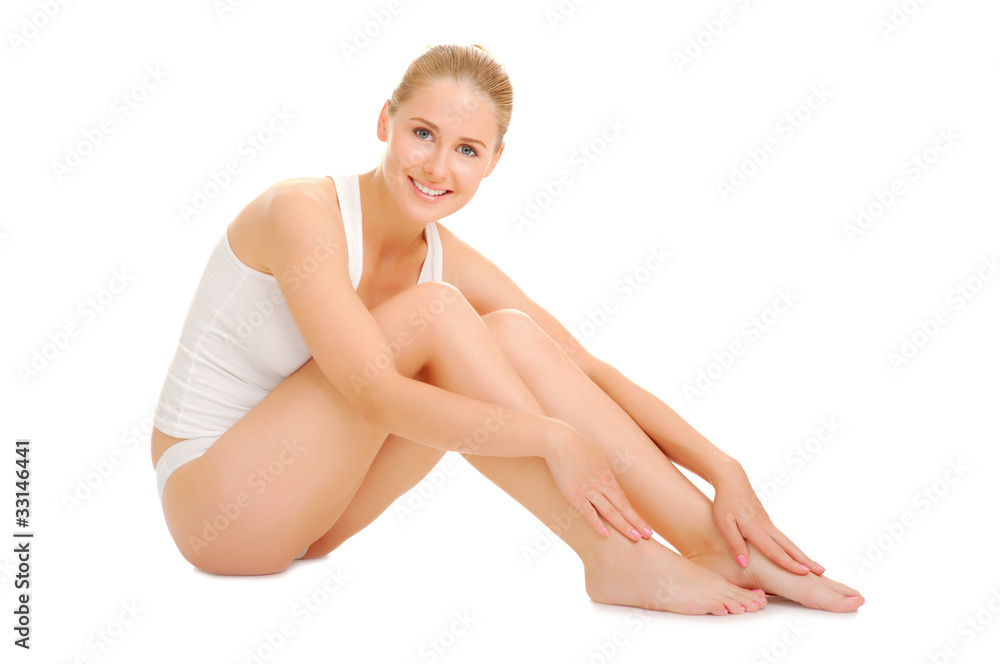Young woman sit on the floor Young woman sit on the floor