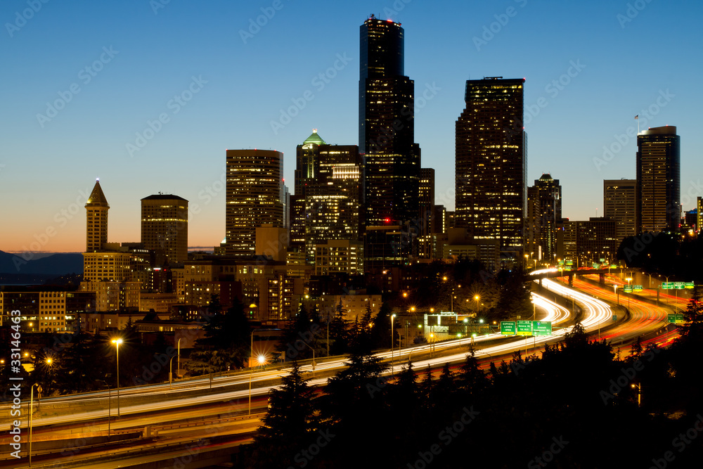 Seattle Downtown Skyline Evening View