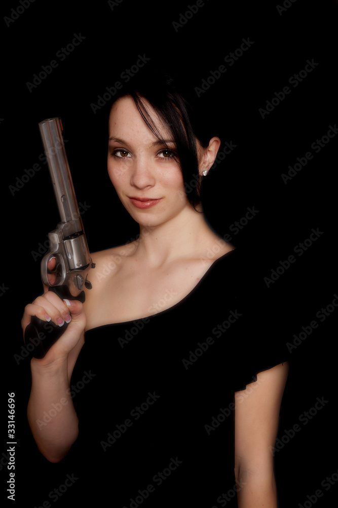 woman black with gun