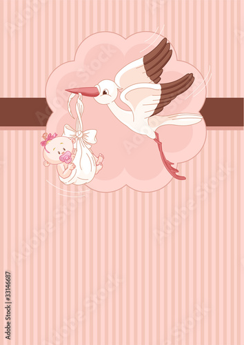 Stork and Baby girl place card