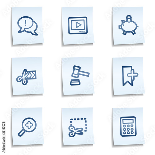Shopping web icons set 3, blue notes