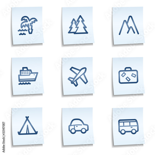 Travel web icons set 1, blue notes