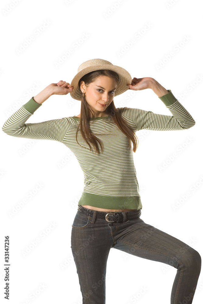 Coquette girl with straw bonnet Stock Photo