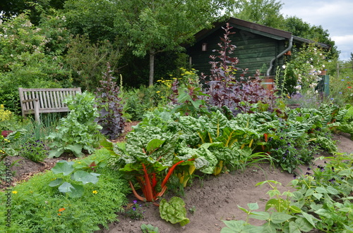 Blockhütte im Bauerngarten