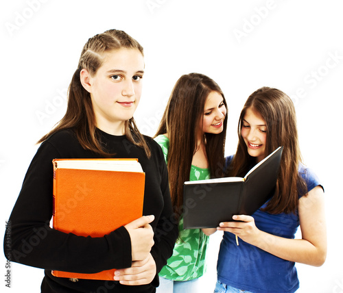 Portrait of smart student girl with the classmates