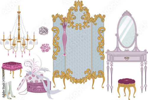 Decor items of dressing room in victorian style