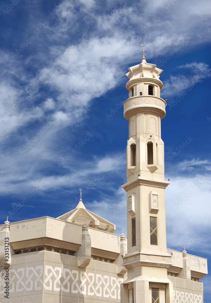 Beautiful minaret of A B Darwish Fakhroo Mosque, Bahrain