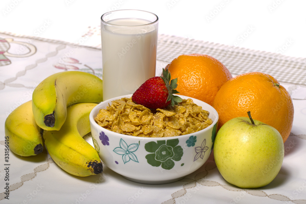 bowl of cereals with fruit and milk bowl of cereals with fruit and milk