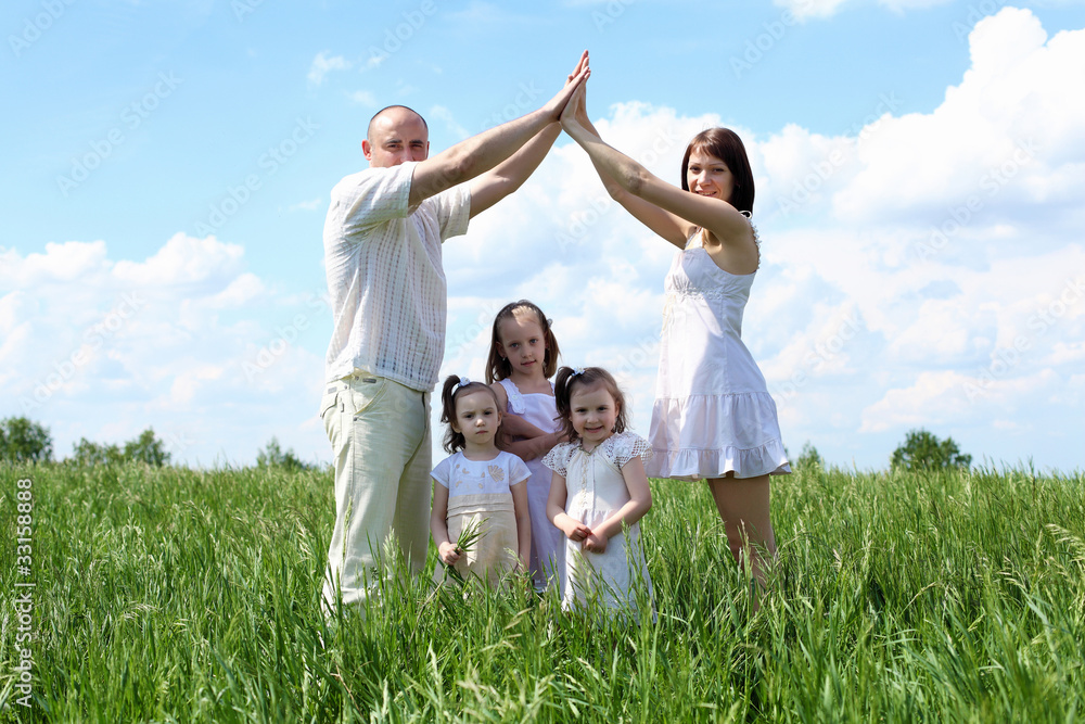 family with children in summer day outdoors family with children in summer day outdoors