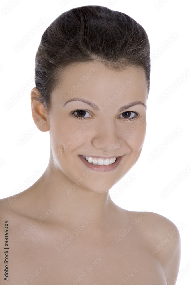 Brightly picture of smiling brunette over white Brightly picture of smiling brunette over white
