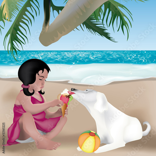 bimba in spiaggia con cane