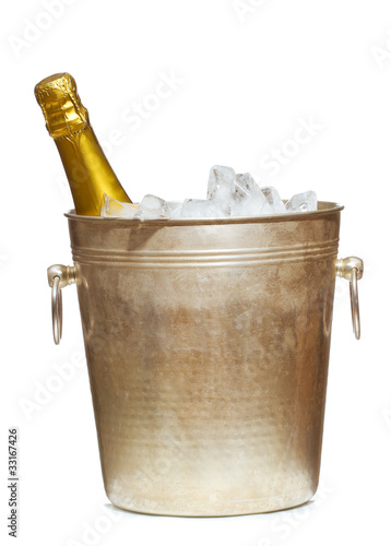 Bottle of Champagne in the bucket with ice