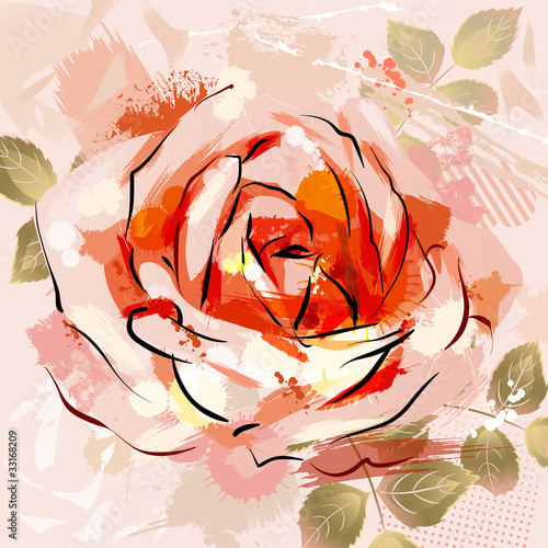 decorative composition with big grunge rose