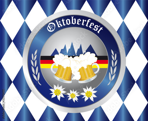Bavarian Oktoberfest with beer mugs and German flag