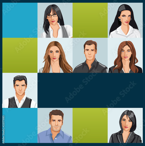 Template with a group of business and office people photos