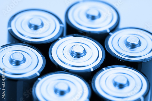 Close up shot of many alkaline batteries