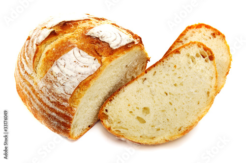 Appetizing white bread on a white background.