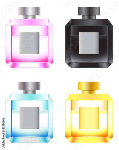 Set of colored perfume bottles